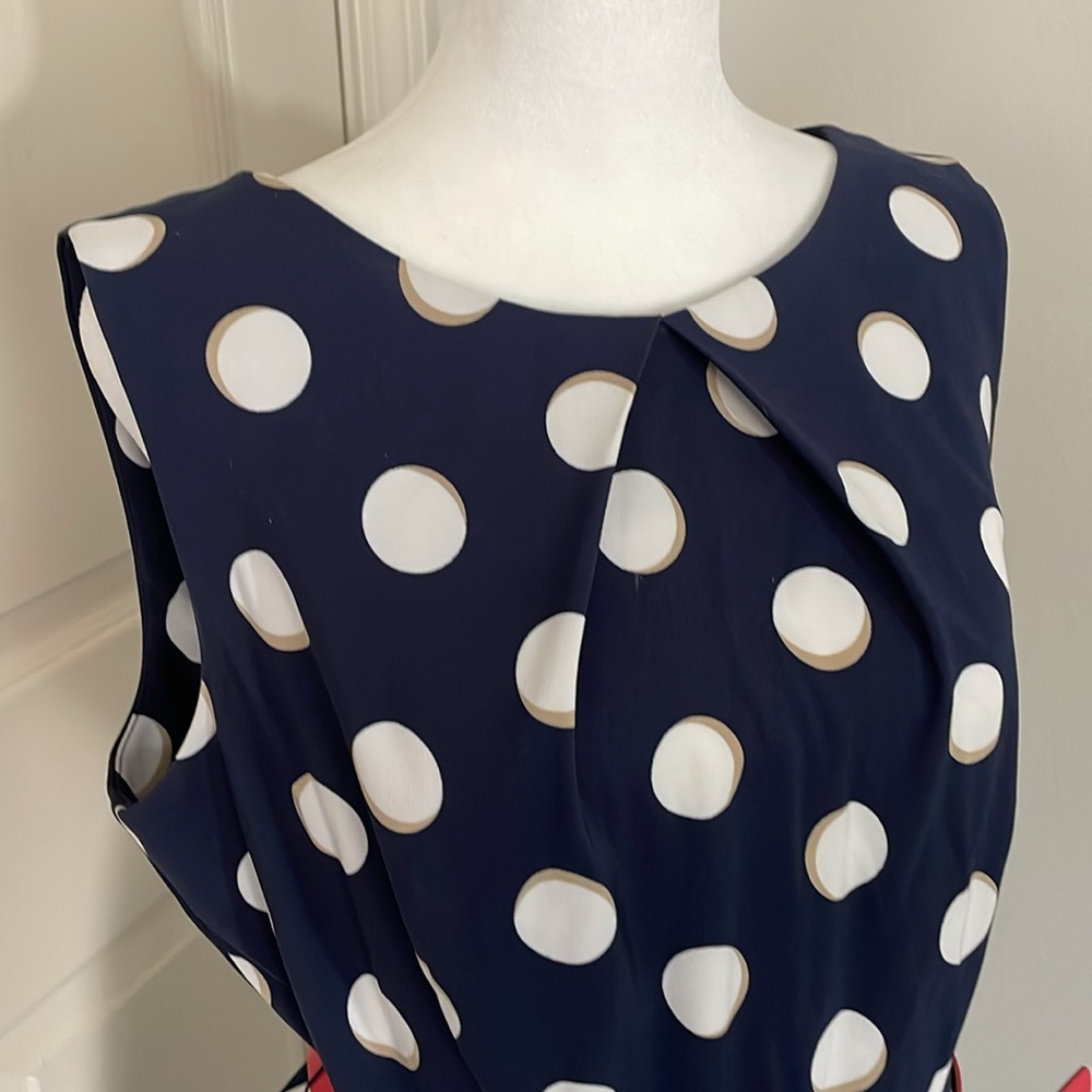 Dress Barn Polk A Dot Dress Navy White Sleeveless Dress Size 14 - Picture 2 of 9